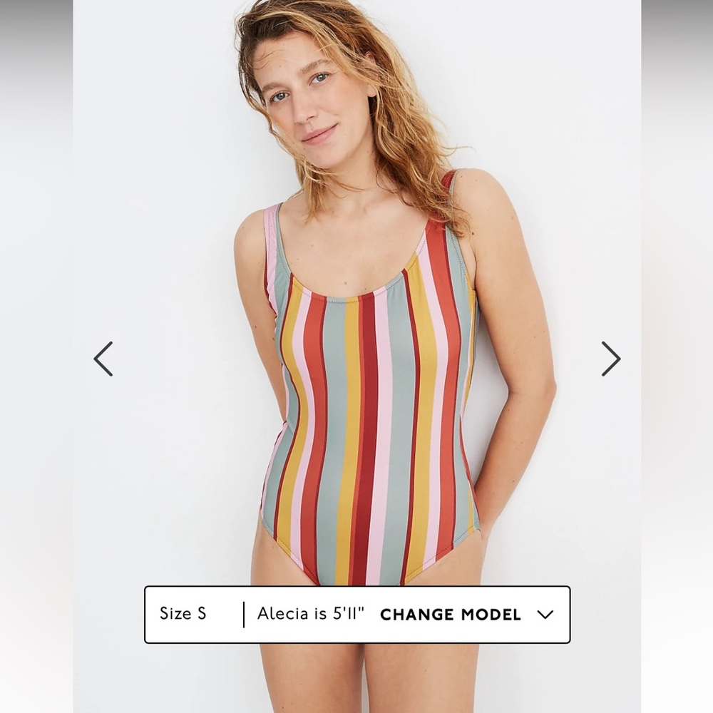 NWT Madewell Second Wave Tank One-Piece Swimsuit in Rainbow Stripe- Small